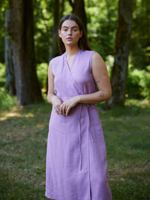 Linen Sleeveless Wrap Midi Dress