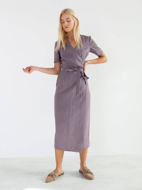 Linen Midi Wrap Dress