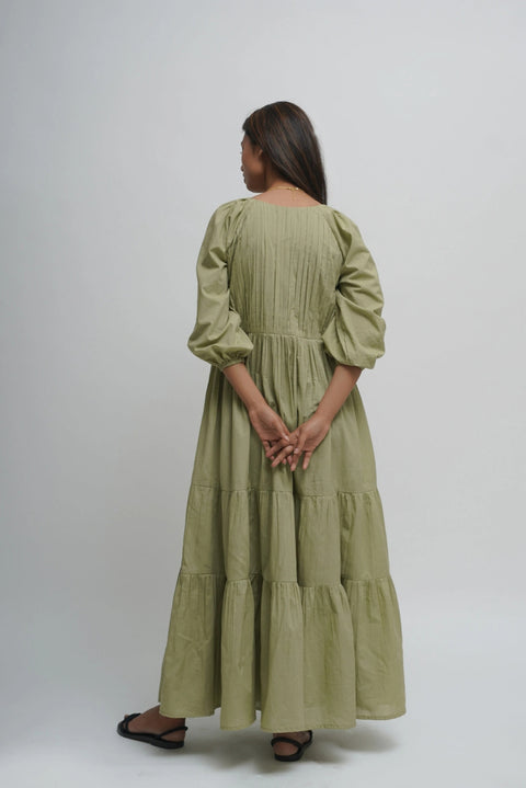 Organic Cotton Pleated Maxi Dress with Pockets