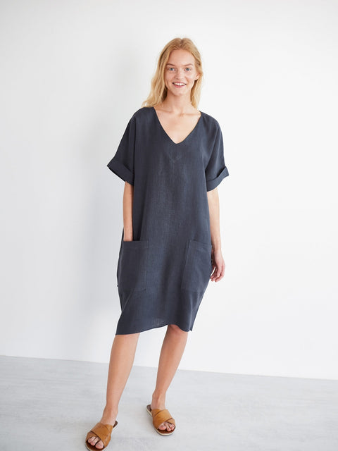 Linen Oversized V-Neck Dress