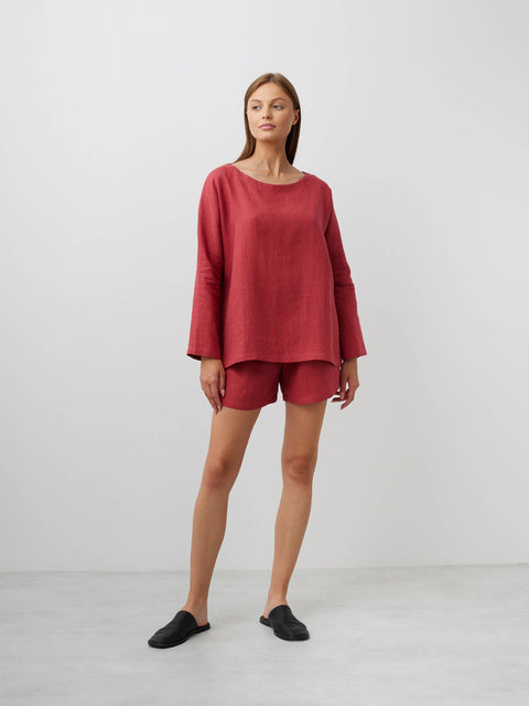 Long Sleeve Loose Linen Top: Womens
