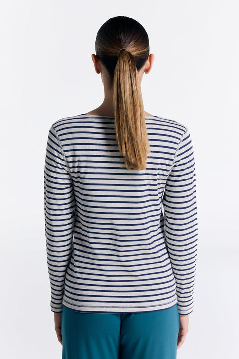 Organic Striped Boat Neck Long Sleeve Top: Womens