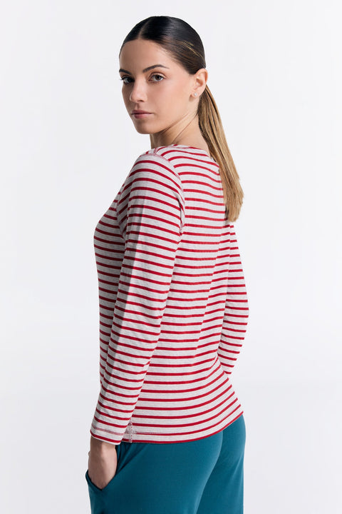 Organic Striped Boat Neck Long Sleeve Top: Womens