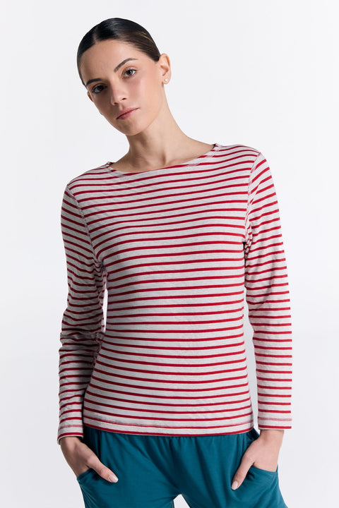 Organic Striped Boat Neck Long Sleeve Top: Womens