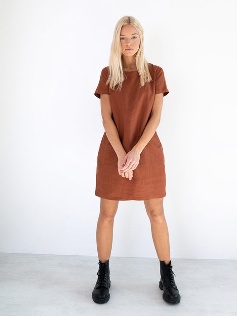 Linen Short Sleeve Mini Dress