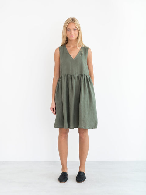 Linen Sleeveless Knee Length Dress