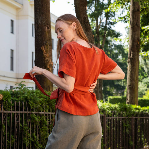 Linen Wrap Top: Womens