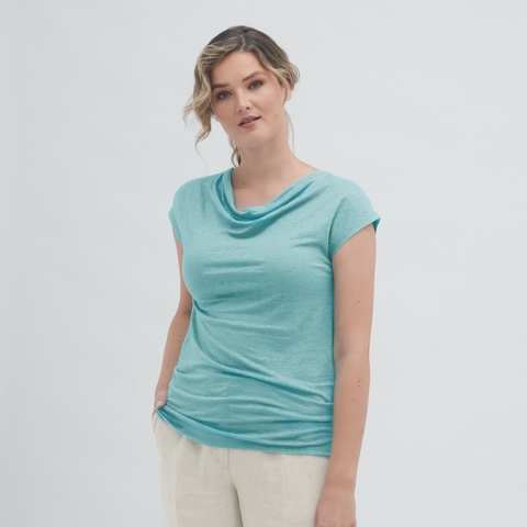 Linen Cowl Neck T-shirt: Womens