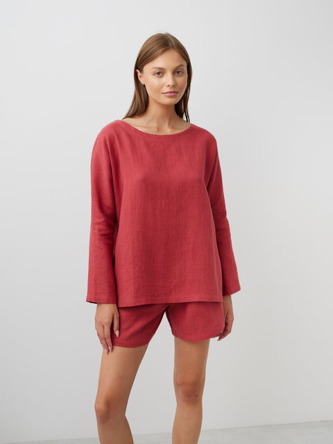 Long Sleeve Loose Linen Top: Womens