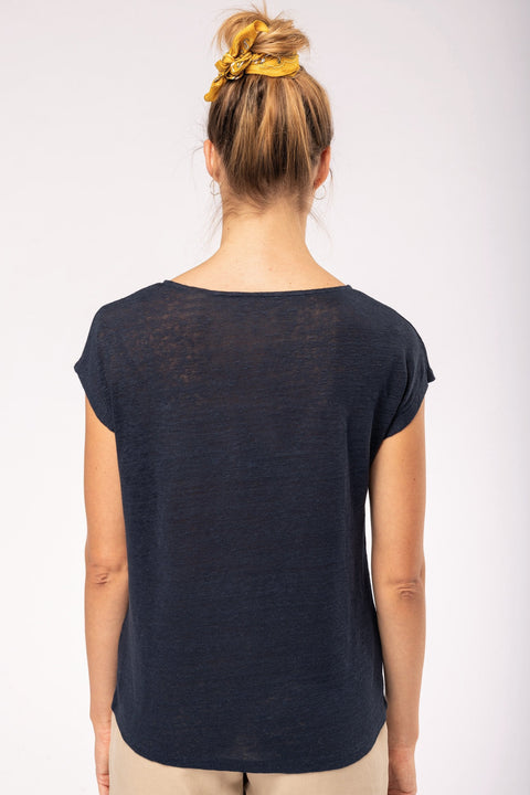 Linen V Neck T-Shirt: Womens