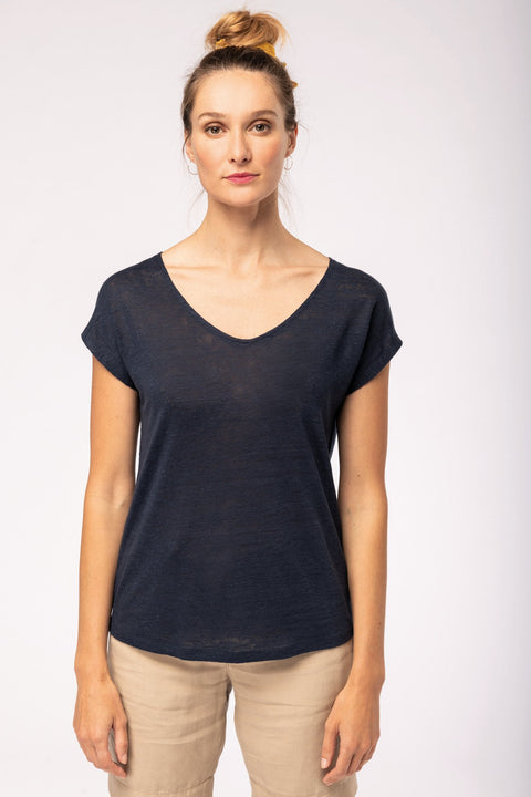 Linen V Neck T-Shirt: Womens