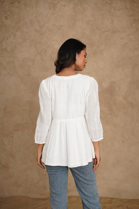 Organic Cotton Textured V-neck Long Sleeve Top: Womens