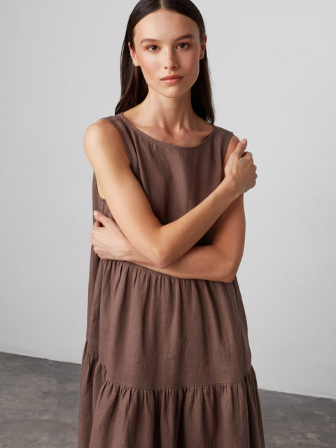 Linen Sleeveless Tiered Midi Dress