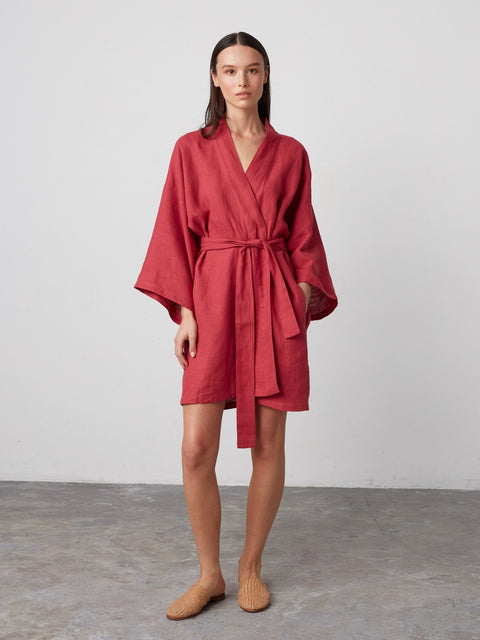 Linen Short Wrap Dress
