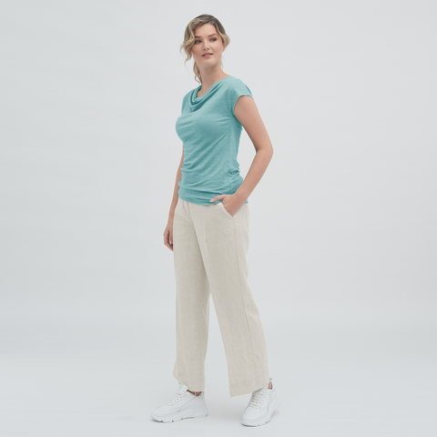 Linen Cowl Neck T-shirt: Womens