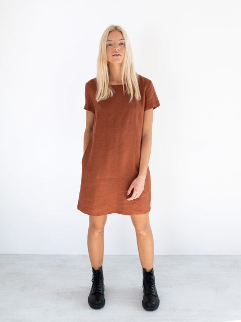 Linen Short Sleeve Mini Dress