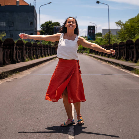 Linen Pinafore Crop Top: Womens