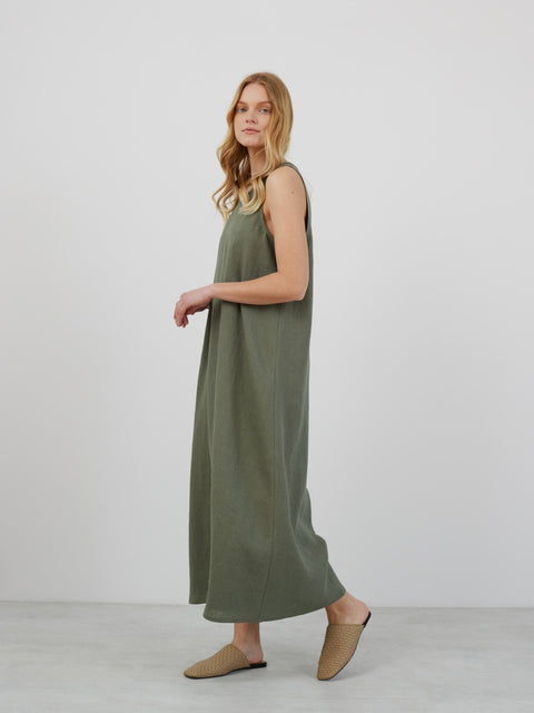 Linen Sleeveless Flared Maxi Dress