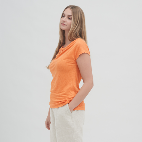 Linen Cowl Neck T-shirt: Womens