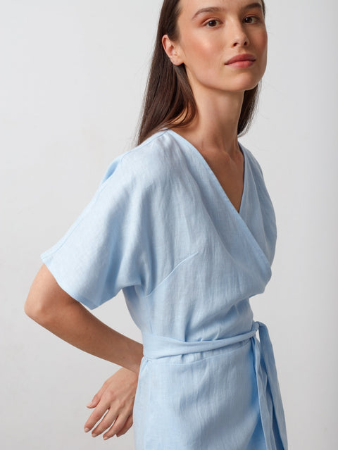 Linen Short Sleeve Wrap Dress