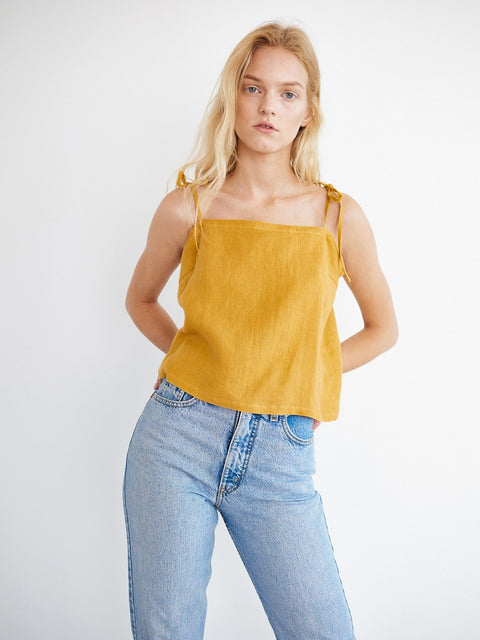 Linen Camisole Top with Tie Straps