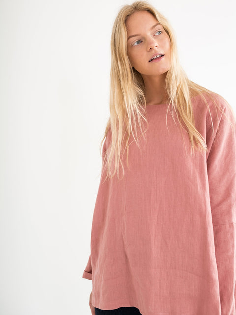 Long Sleeve Loose Linen Top: Womens