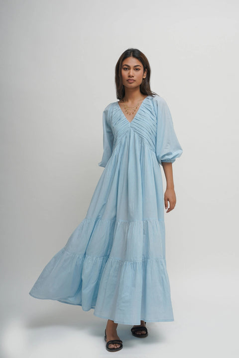Organic Cotton Pleated Maxi Dress with Pockets