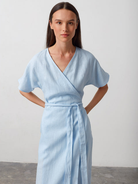Linen Short Sleeve Wrap Dress
