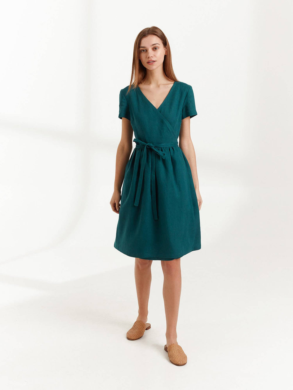 Linen Wrap Dress with Pockets