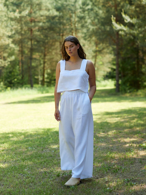 Linen Cropped Square Neck Tank Top