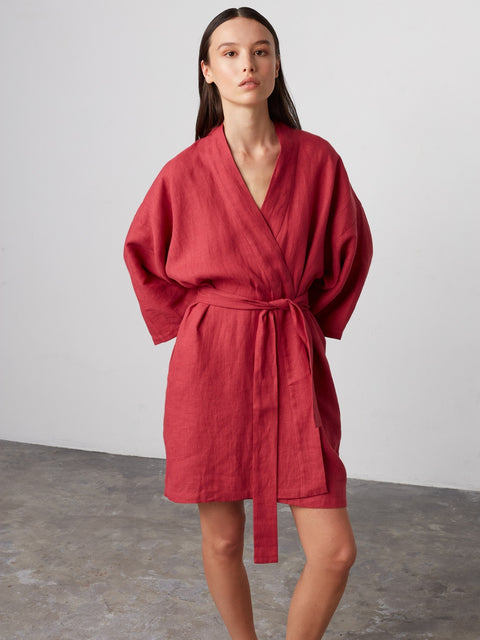 Linen Short Wrap Dress