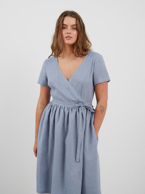 Linen Wrap Dress with Pockets