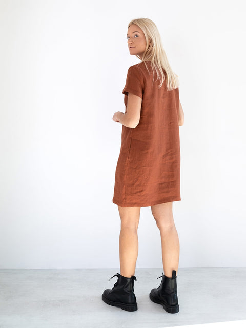 Linen Short Sleeve Mini Dress