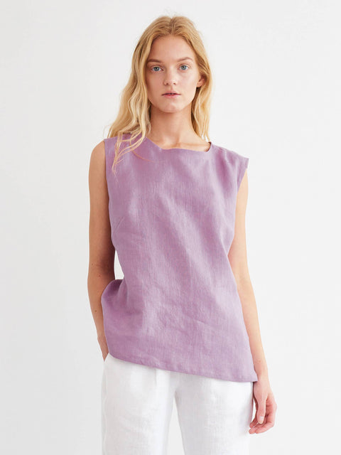 Linen Sleeveless Crew Neck Tank Top