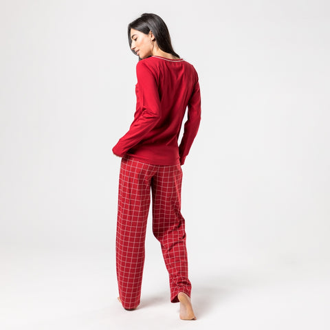 Fairtrade Organic Long Sleeve Pyjama Set with Bag (Checked)