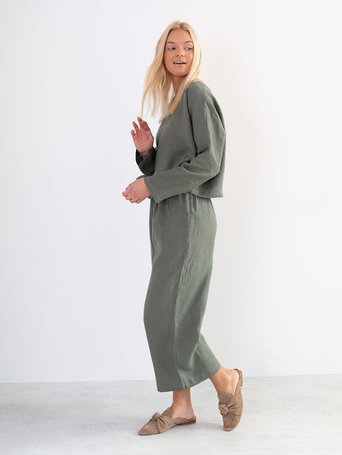 Linen Long Sleeve Loose Cropped Top