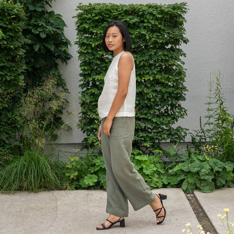 Linen High Neck Tank Top: Womens