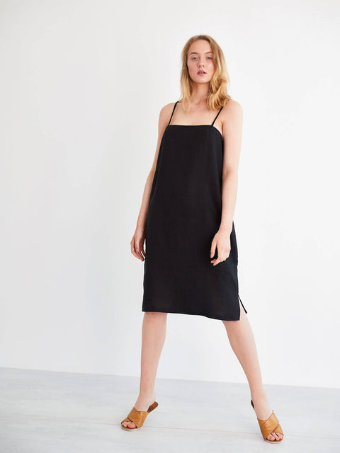 Linen Square Neck Midi Dress