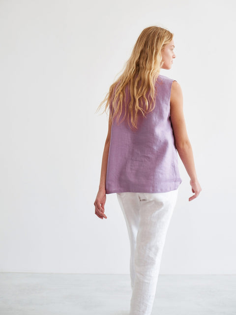 Linen Sleeveless Crew Neck Tank Top
