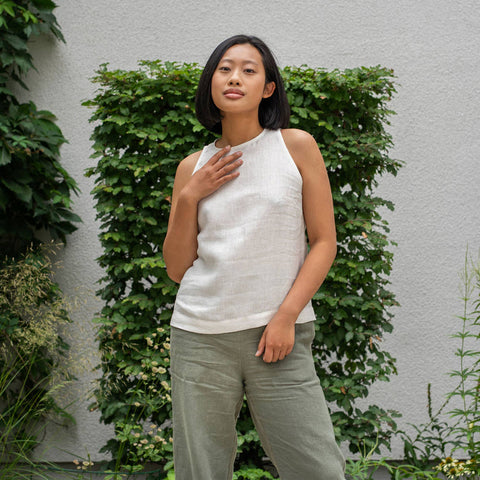 Linen High Neck Tank Top: Womens