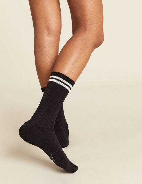 Organic Bamboo Striped Cushioned Crew Socks: Womens