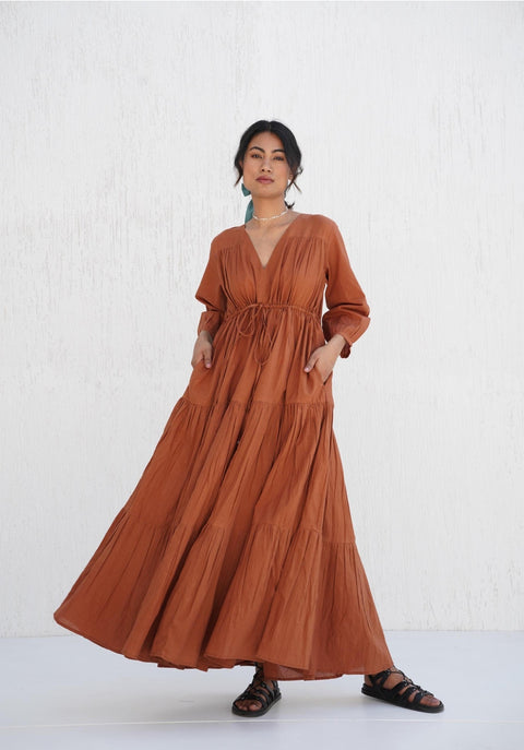 Organic Cotton V Neck Maxi Boho Tunic with Pockets