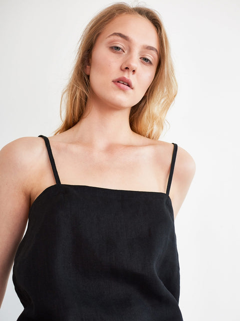 Linen Square Neck Midi Dress