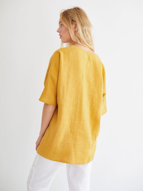 Linen Loose V-neck Top