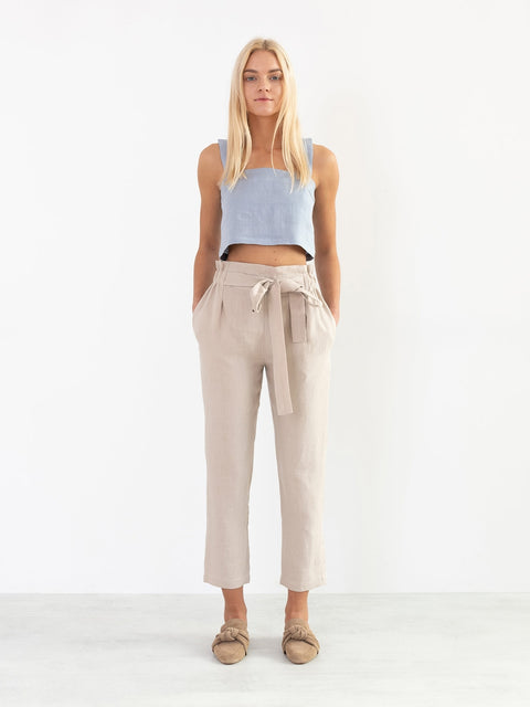 Linen Cropped Square Neck Tank Top