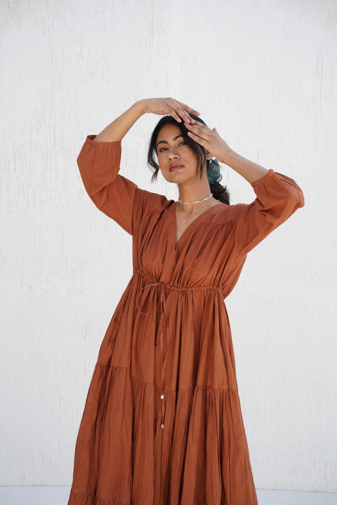 Organic Cotton V Neck Maxi Boho Tunic with Pockets