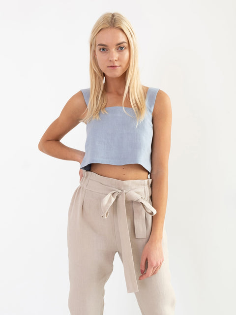 Linen Cropped Square Neck Tank Top
