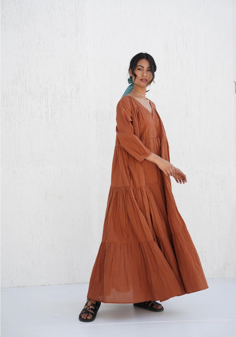 Organic Cotton V Neck Maxi Boho Tunic with Pockets