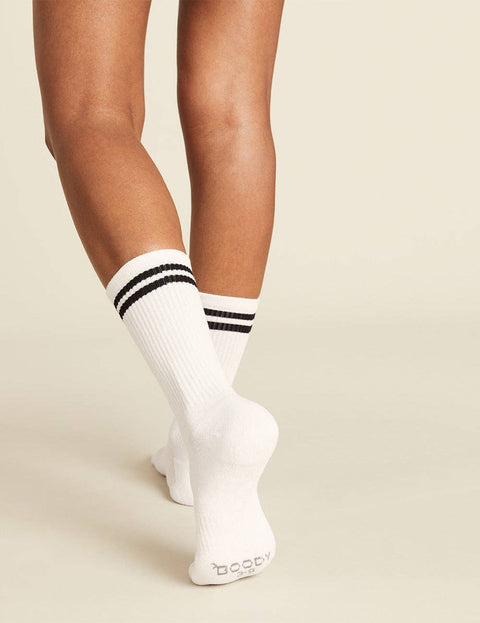 Organic Bamboo Striped Cushioned Crew Socks: Womens