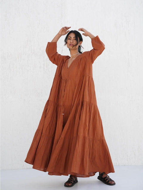 Organic Cotton V Neck Maxi Boho Tunic with Pockets